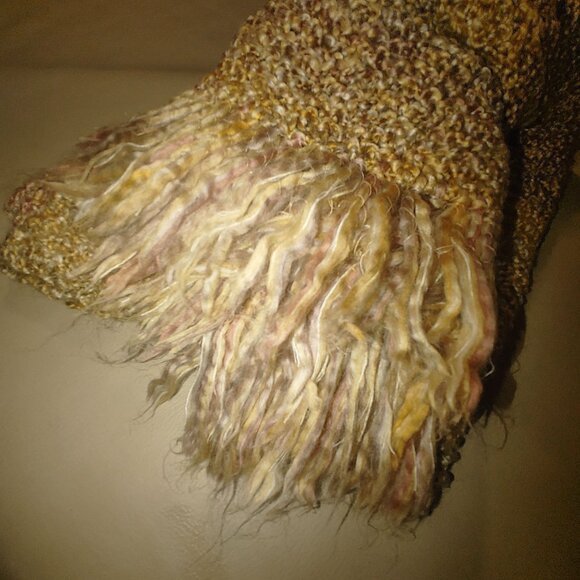 Handwoven Scarf Throw Pastel Textured Fringe  60 by 54 Tan Grey Mauve Multicolor - Picture 7 of 13
